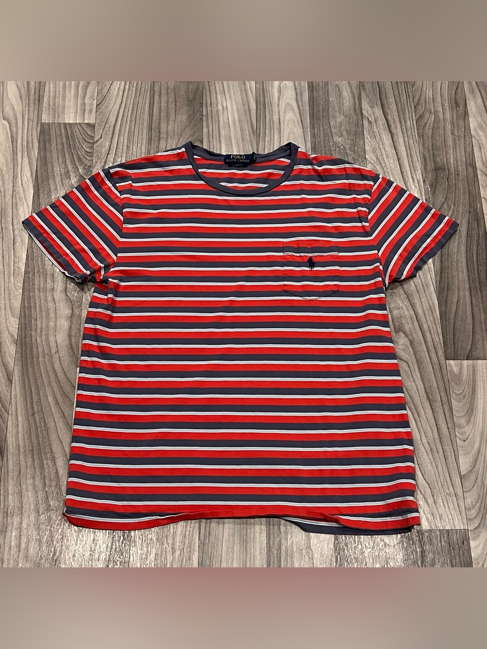 SIZE MEDIUM MENS POLO RALPH LAUREN POCKET SHIRT RED / BLUE STRIPED PONY SHIRT